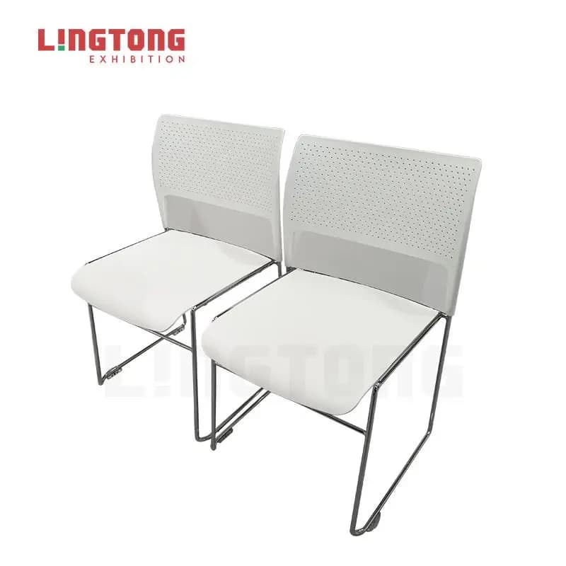 LT-ZET-04L Chrome Plated Solid Steel Leg Frame Stackable and Linkable Chair with PP Back and Seat
